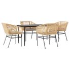 vidaXL 5 Piece Garden Dining Set with Cushions Brown Poly Rattan Glass