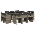 vidaXL 11 Piece Patio Dining Set with Cushions Gray Poly Rattan