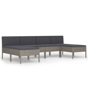 vidaXL 6 Piece Patio Lounge Set with Cushions Poly Rattan Gray