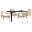 vidaXL 5 Piece Patio Dining Set with Cushions Beige Poly Rattan