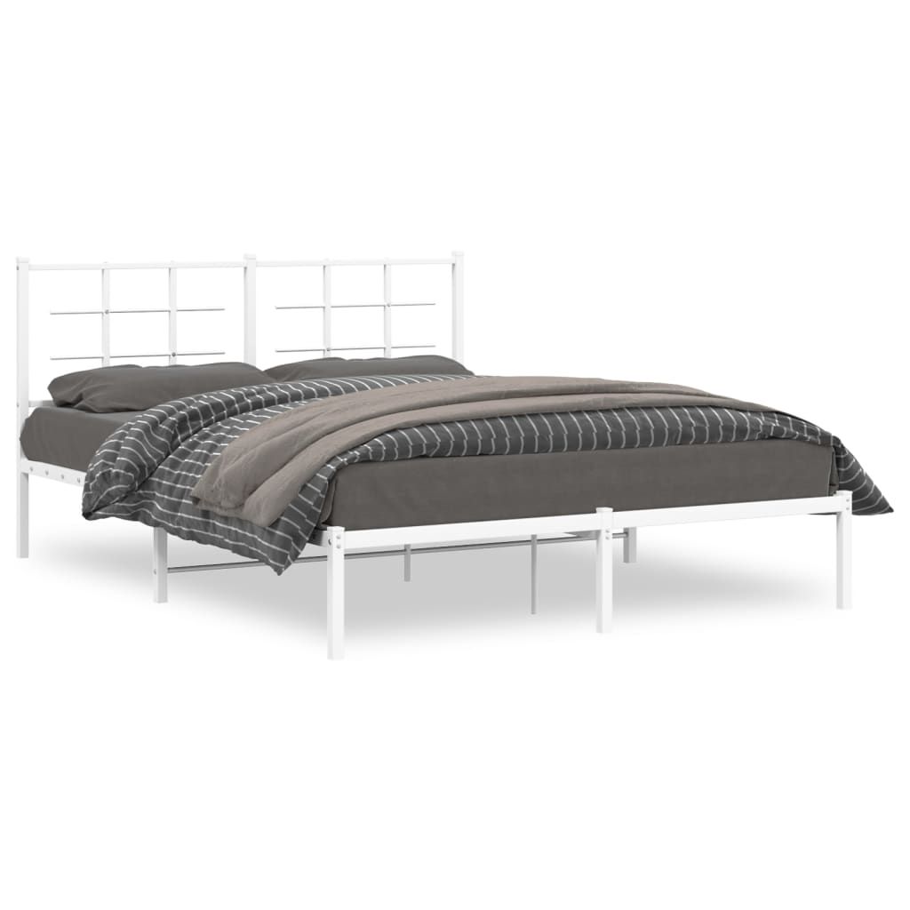 vidaXL Metal Bed Frame without Mattress with Headboard White 59.1"x78.7"