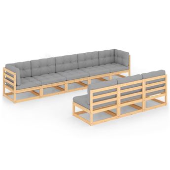 vidaXL 8 Piece Garden Lounge Set with Cushions Solid Wood Pine
