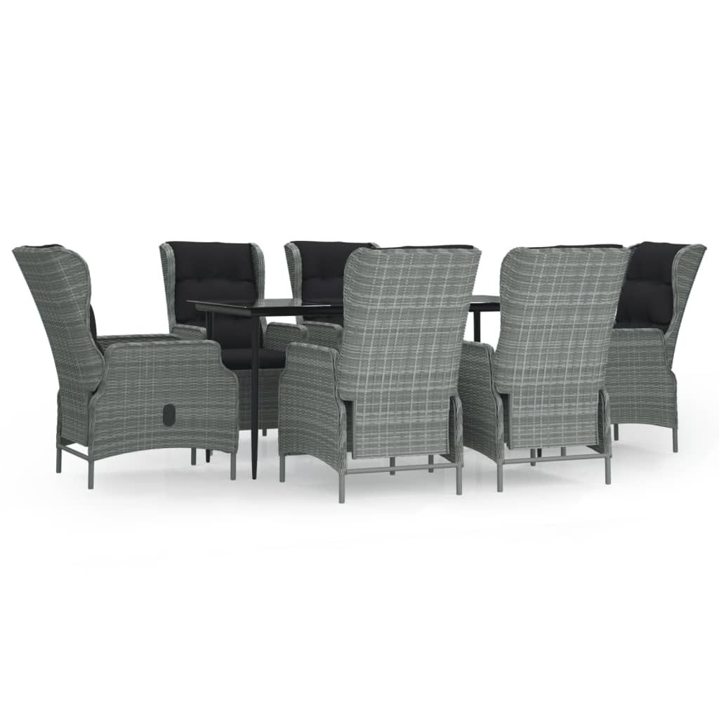 vidaXL 7 Piece Patio Dining Set Light Gray Poly Rattan