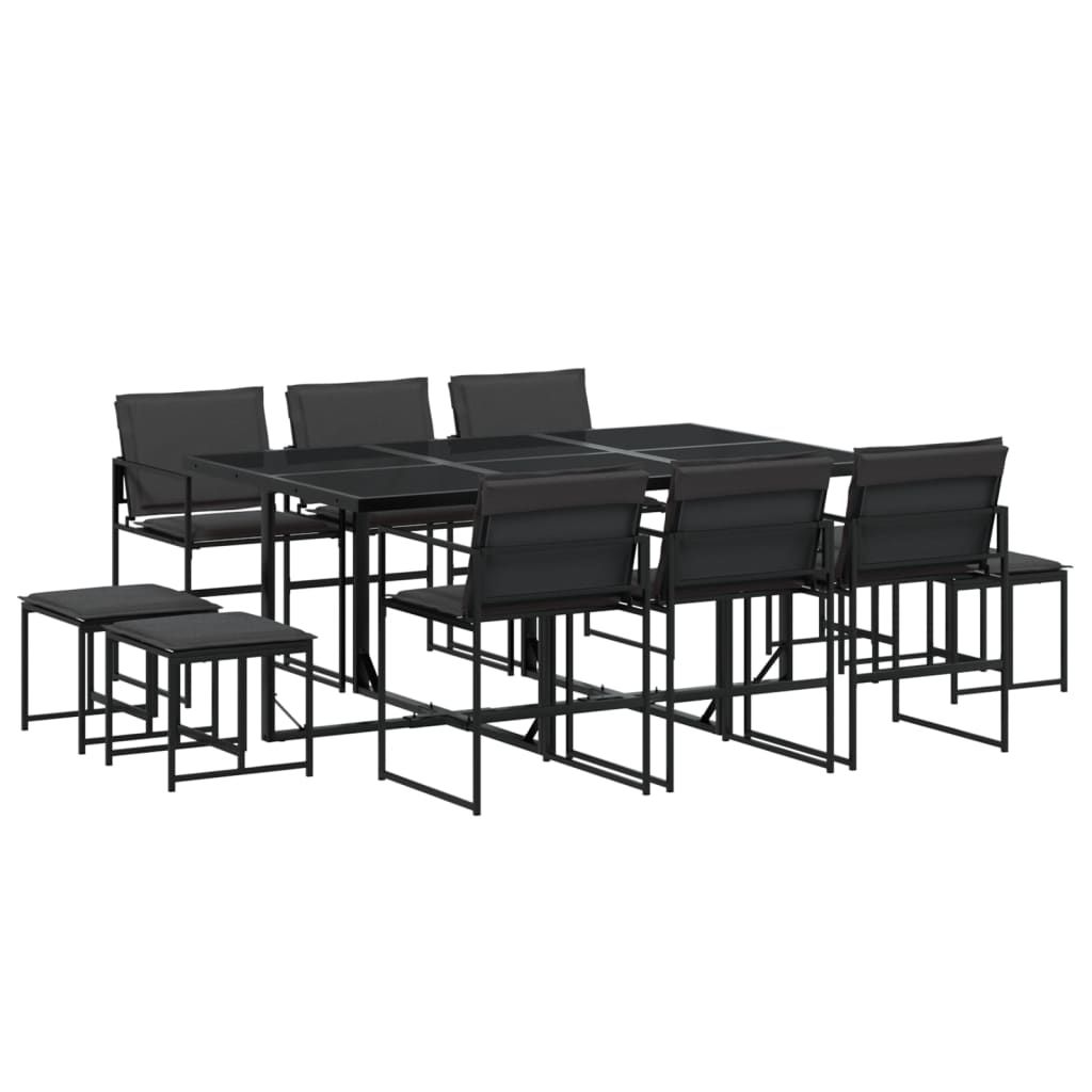 vidaXL 11 Piece Patio Dining Set with Cushions Black Textilene