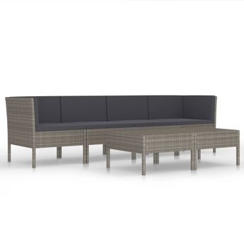 vidaXL 6 Piece Garden Lounge Set with Cushions Poly Rattan Grey