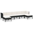 vidaXL 7 Piece Patio Lounge Set with Cushions Poly Rattan Black