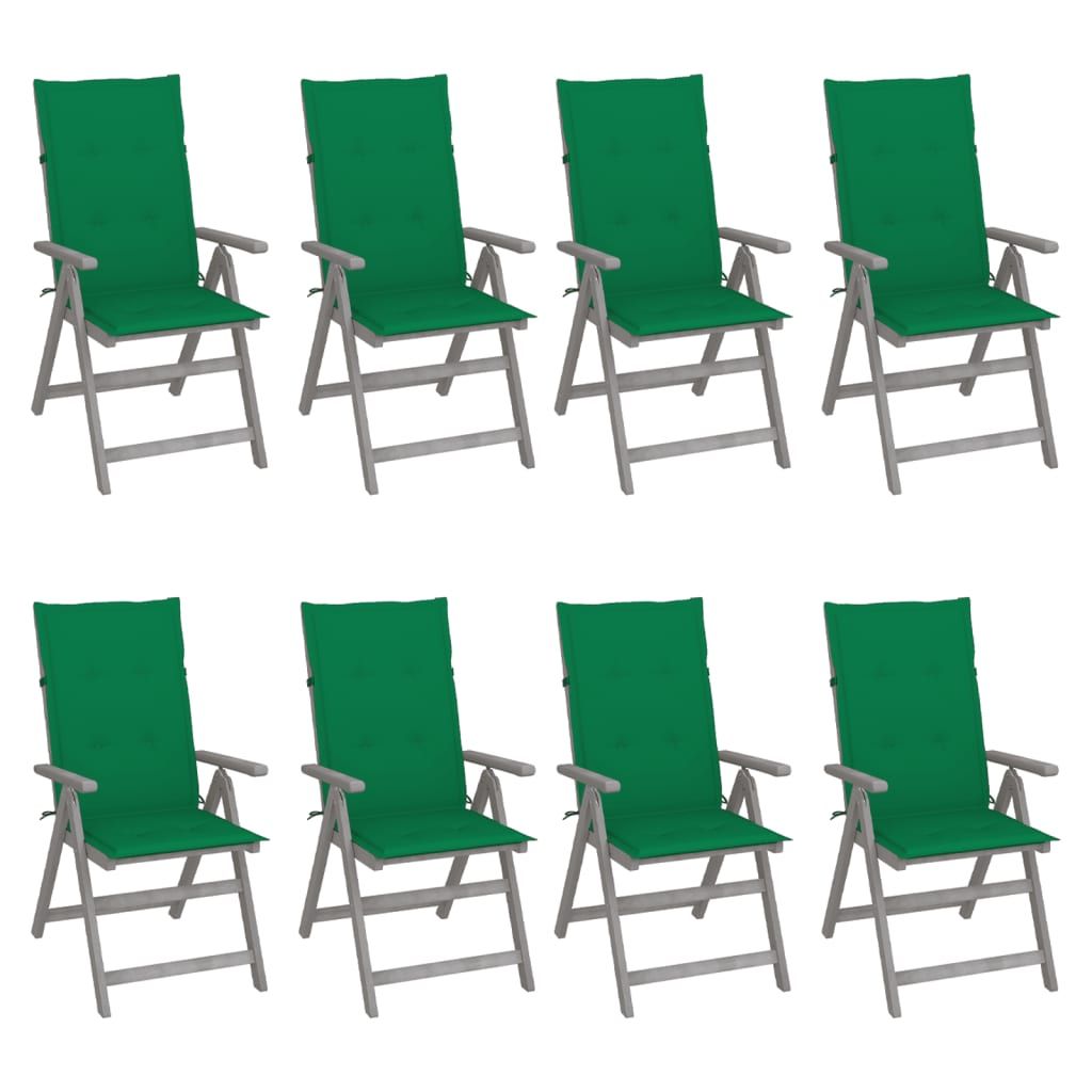 vidaXL Garden Reclining Chairs with Cushions 8 pcs Grey Acacia Wood