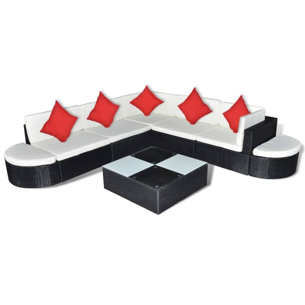 vidaXL 8 Piece Patio Lounge Set with Cushions Poly Rattan Black