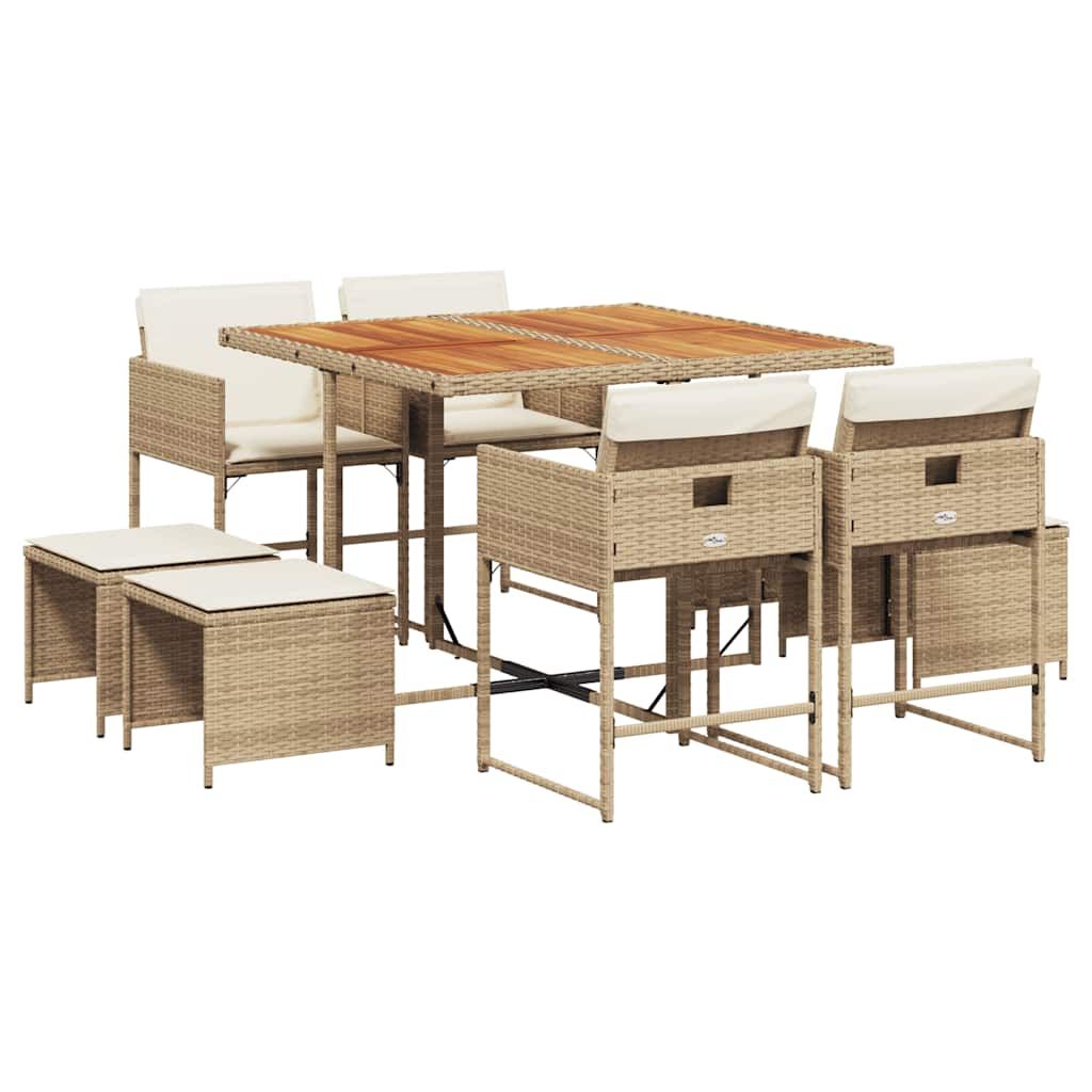 vidaXL 9 Piece Patio Dining Set with Cushions Beige Poly Rattan