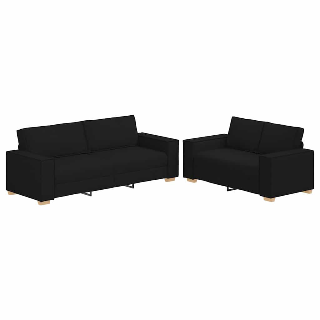 vidaXL 2 Piece Sofa Set with Cushions Black Fabric