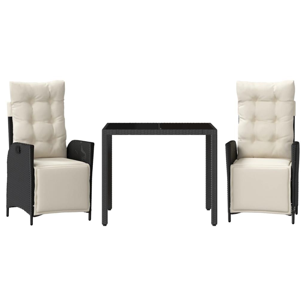 vidaXL 3 Piece Garden Dining Set with Cushions Black Poly Rattan