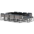 vidaXL 13 Piece Patio Dining Set with Cushions Poly Rattan Gray