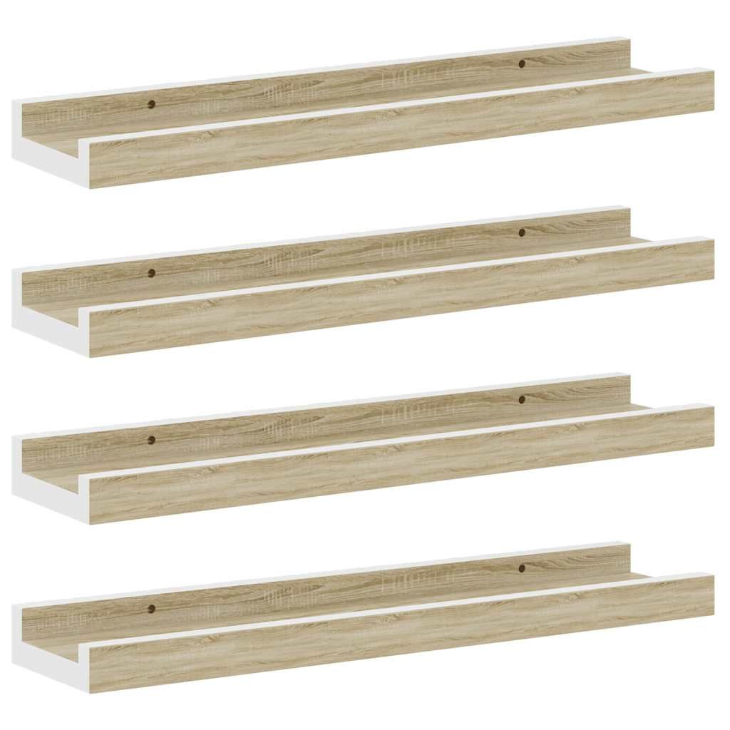 vidaXL Wall Shelves 4 pcs White and Sonoma Oak 15.7"x3.5"x1.2"