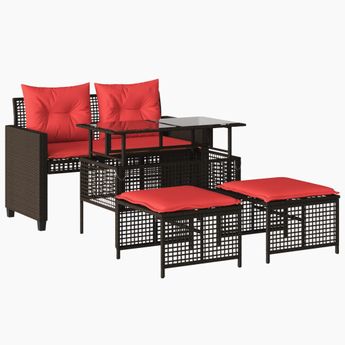 vidaXL 4 Piece Patio Sofa Set with Cushions Brown Poly Rattan Glass