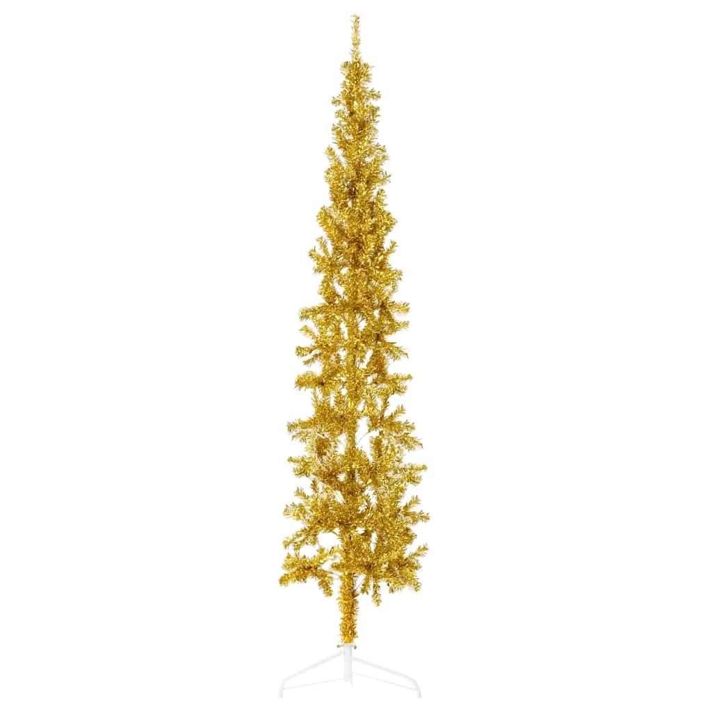 vidaXL Slim Artificial Half Christmas Tree with Stand Gold 6 ft
