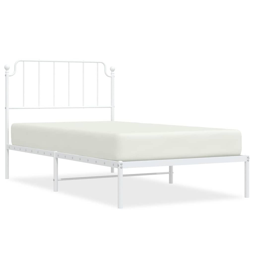 vidaXL Metal Bed Frame without Mattress with Headboard White 39.4"x78.7"