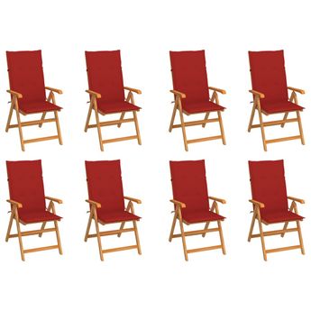 vidaXL Reclining Garden Chairs with Cushions 8 pcs Solid Teak Wood