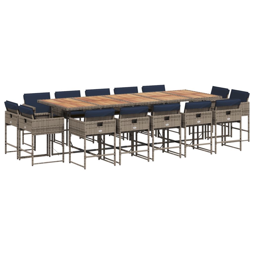 vidaXL 15 Piece Patio Dining Set with Cushions Gray Poly Rattan
