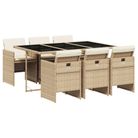 vidaXL 7 Piece Patio Dining Set with Cushions Beige Poly Rattan