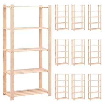 vidaXL 5-Tier Storage Racks 10 pcs 80x38x170 cm Solid Pinewood 250 kg
