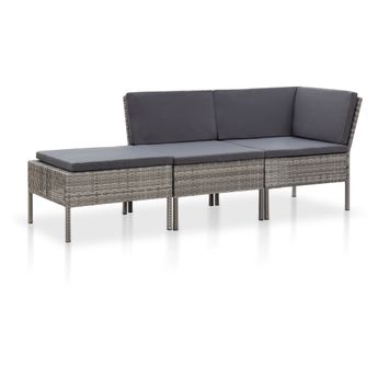 vidaXL 3 Piece Garden Lounge Set with Cushions Poly Rattan Grey