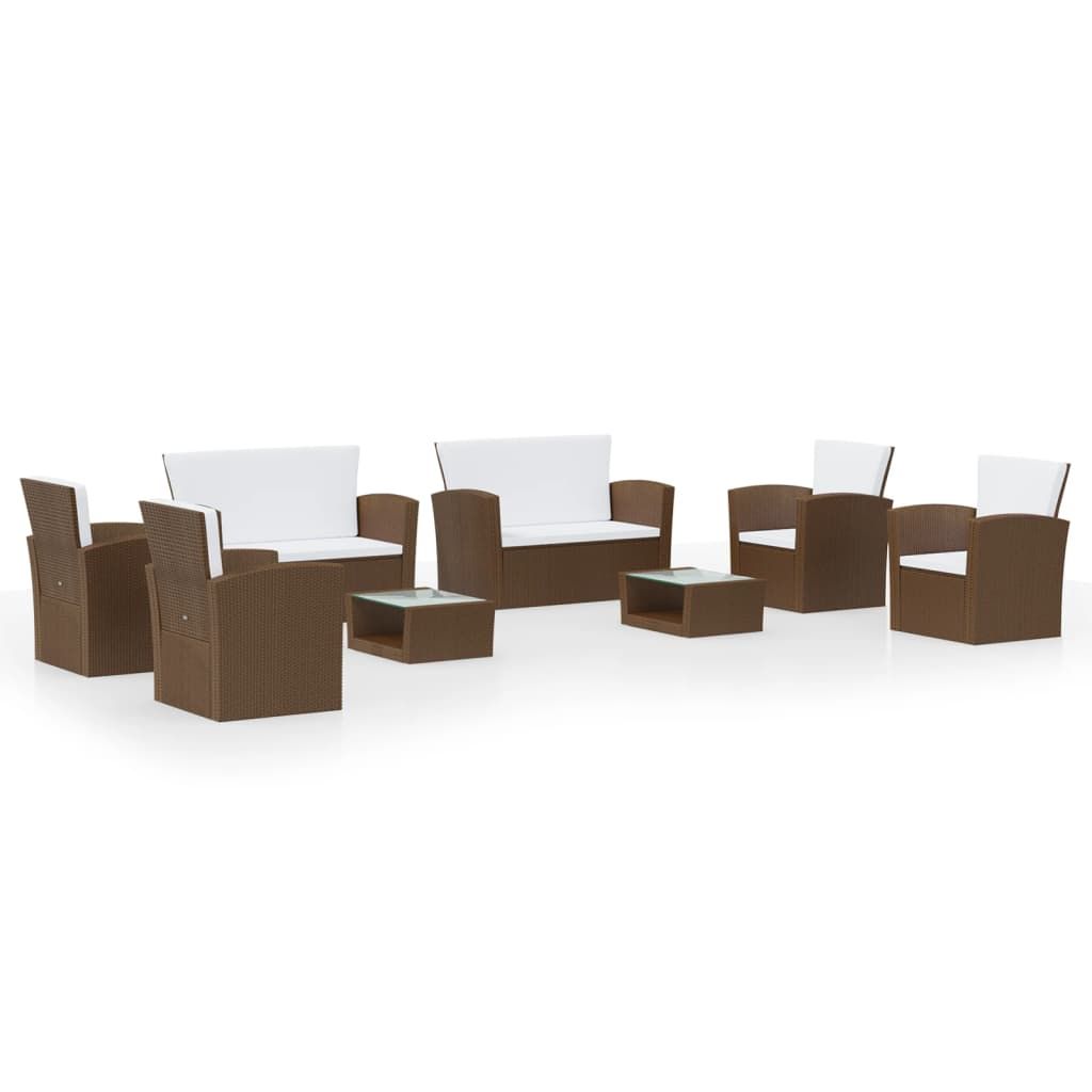 vidaXL 8 Piece Patio Lounge Set with Cushions Poly Rattan Brown