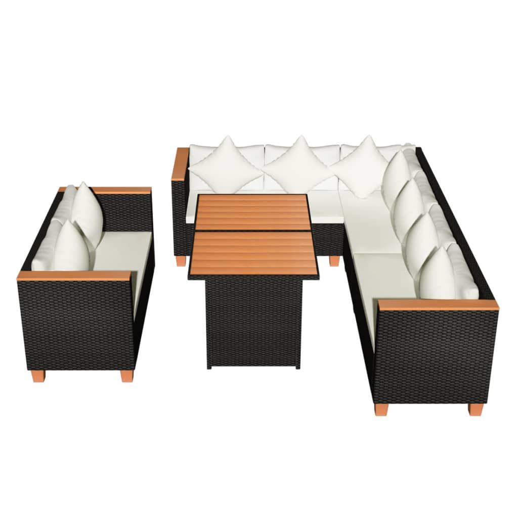 vidaXL 5 Piece Patio Lounge Set with Cushions Poly Rattan Black