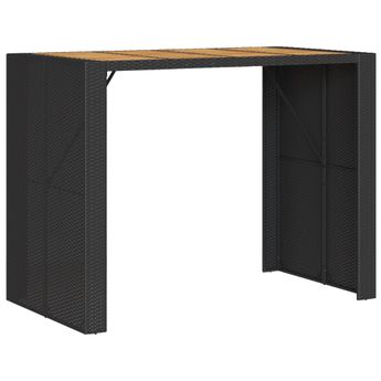 vidaXL Patio Bar Table with Acacia Wood Top Black 57.1"x31.5"x43.3" Poly Rattan