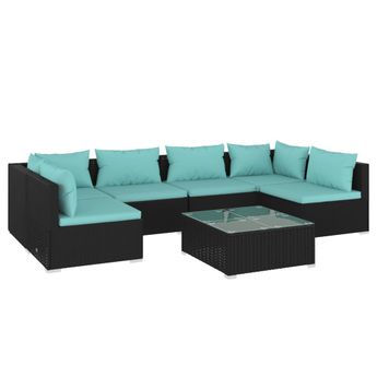 vidaXL 7 Piece Garden Lounge Set with Cushions Poly Rattan Black
