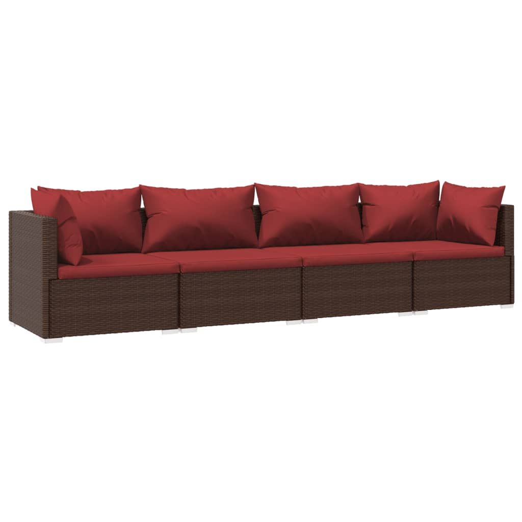 vidaXL 4 Piece Garden Lounge Set with Cushions Poly Rattan Brown