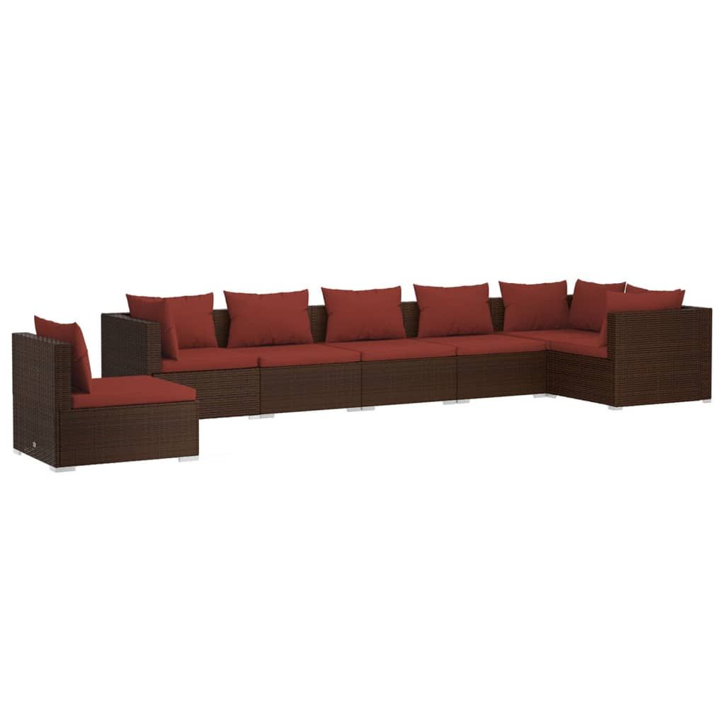 vidaXL 7 Piece Patio Lounge Set with Cushions Poly Rattan Brown