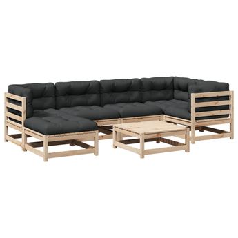 vidaXL 7 Piece Garden Sofa Set with Cushions Solid Wood Pine