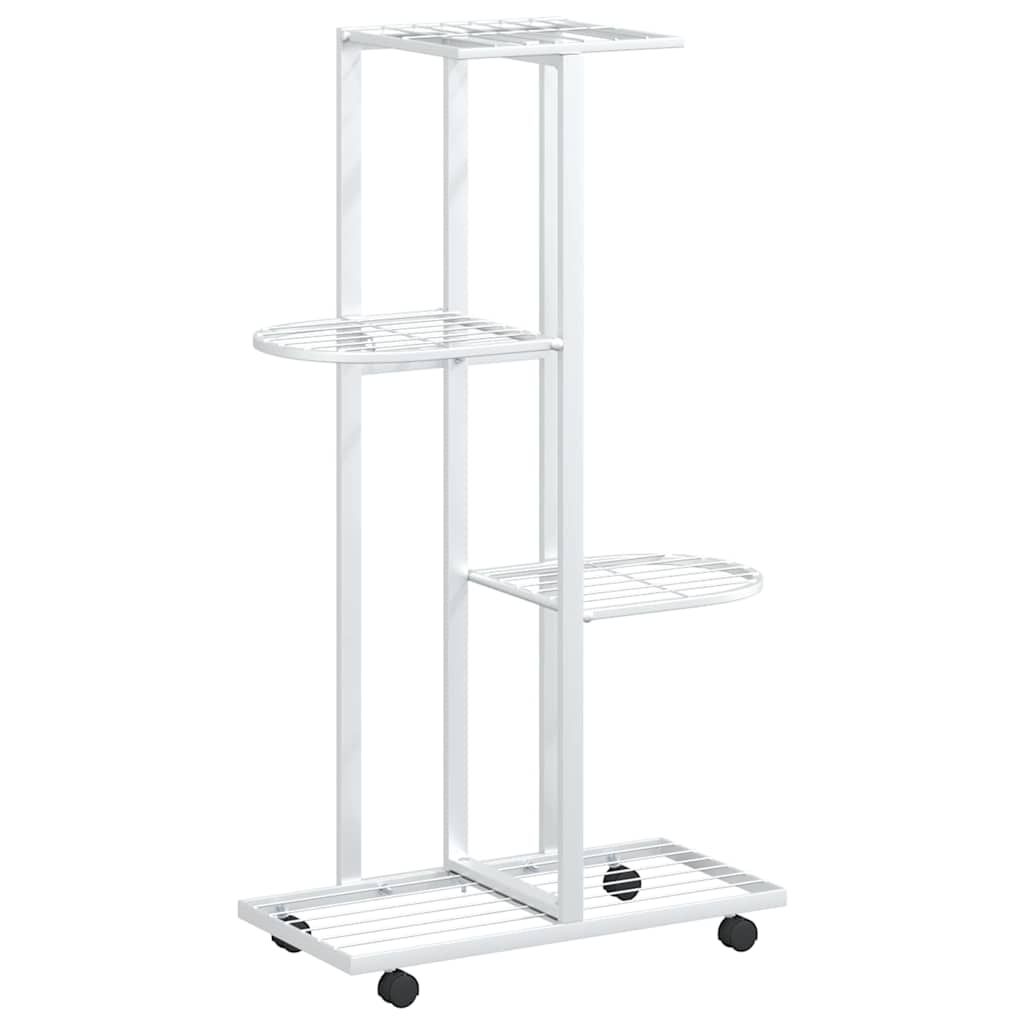 vidaXL 4-Floor Flower Stand with Wheels 17.3"x9.1"x31.5" White Iron