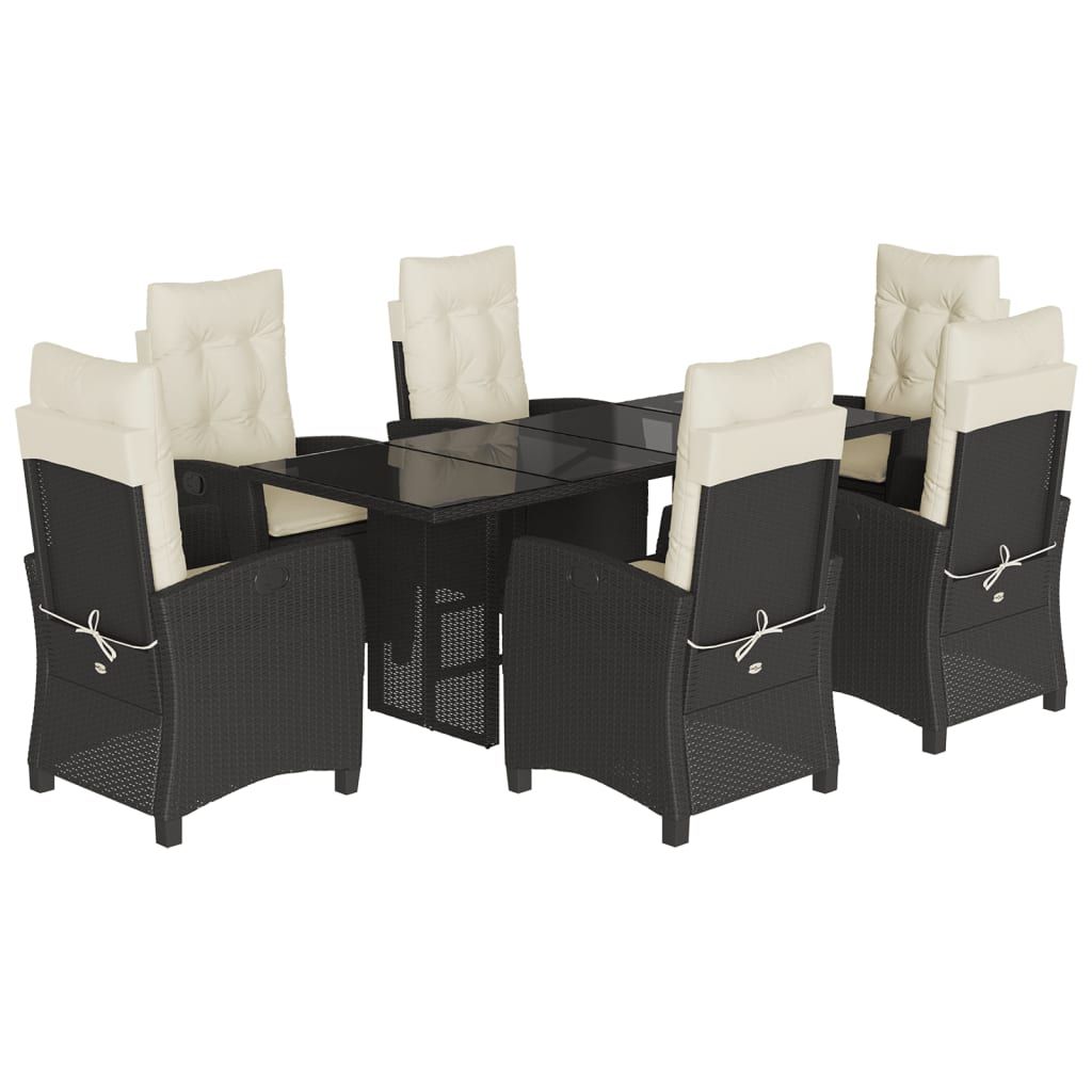 vidaXL 7 Piece Garden Dining Set with Cushions Black Poly Rattan