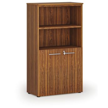 Kombinovaná kancelářská skříň PRIMO WOOD, dveře na 2 patra, 800 x 420 x 1434 mm, ořech