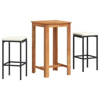 vidaXL 3 Piece Patio Bar Set Black Solid Wood Acacia and Poly Rattan