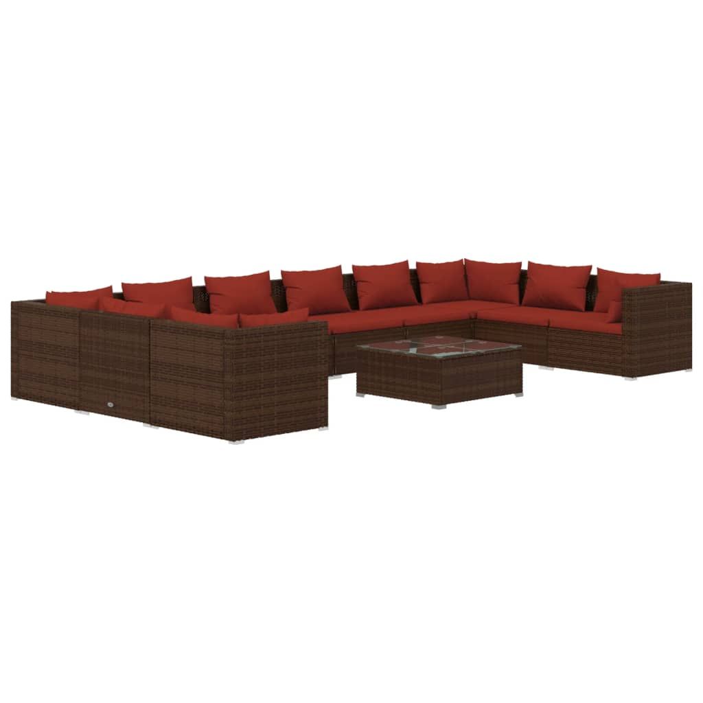 vidaXL 11 Piece Patio Lounge Set with Cushions Poly Rattan Brown