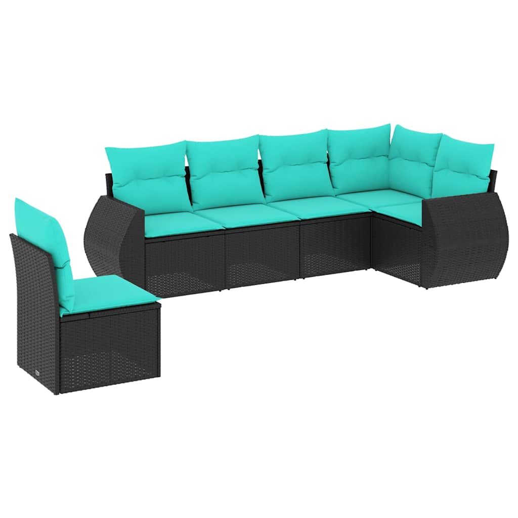 vidaXL 6 Piece Garden Sofa Set with Cushions Black Poly Rattan