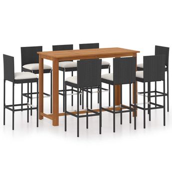 vidaXL 9 Piece Patio Bar Set with Cushions Black