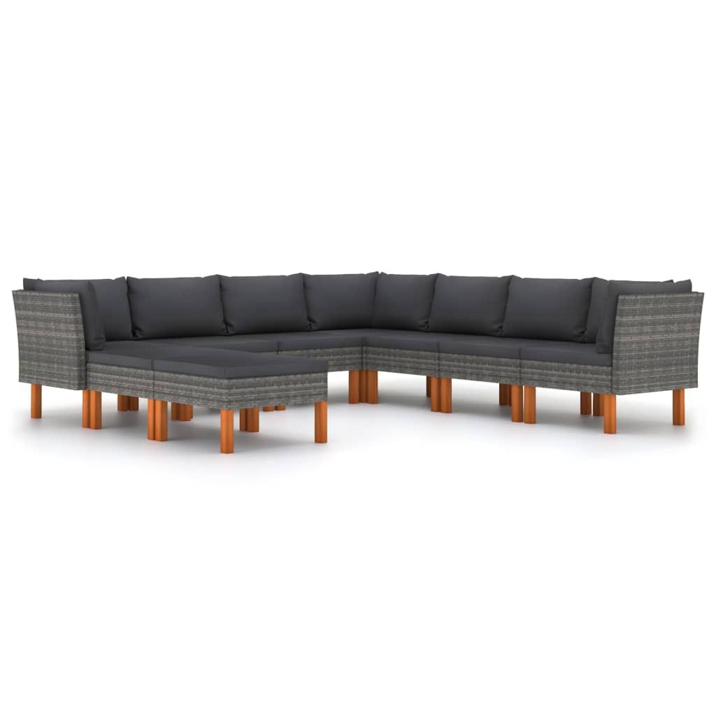vidaXL 9 Piece Patio Lounge Set with Cushions Poly Rattan Gray
