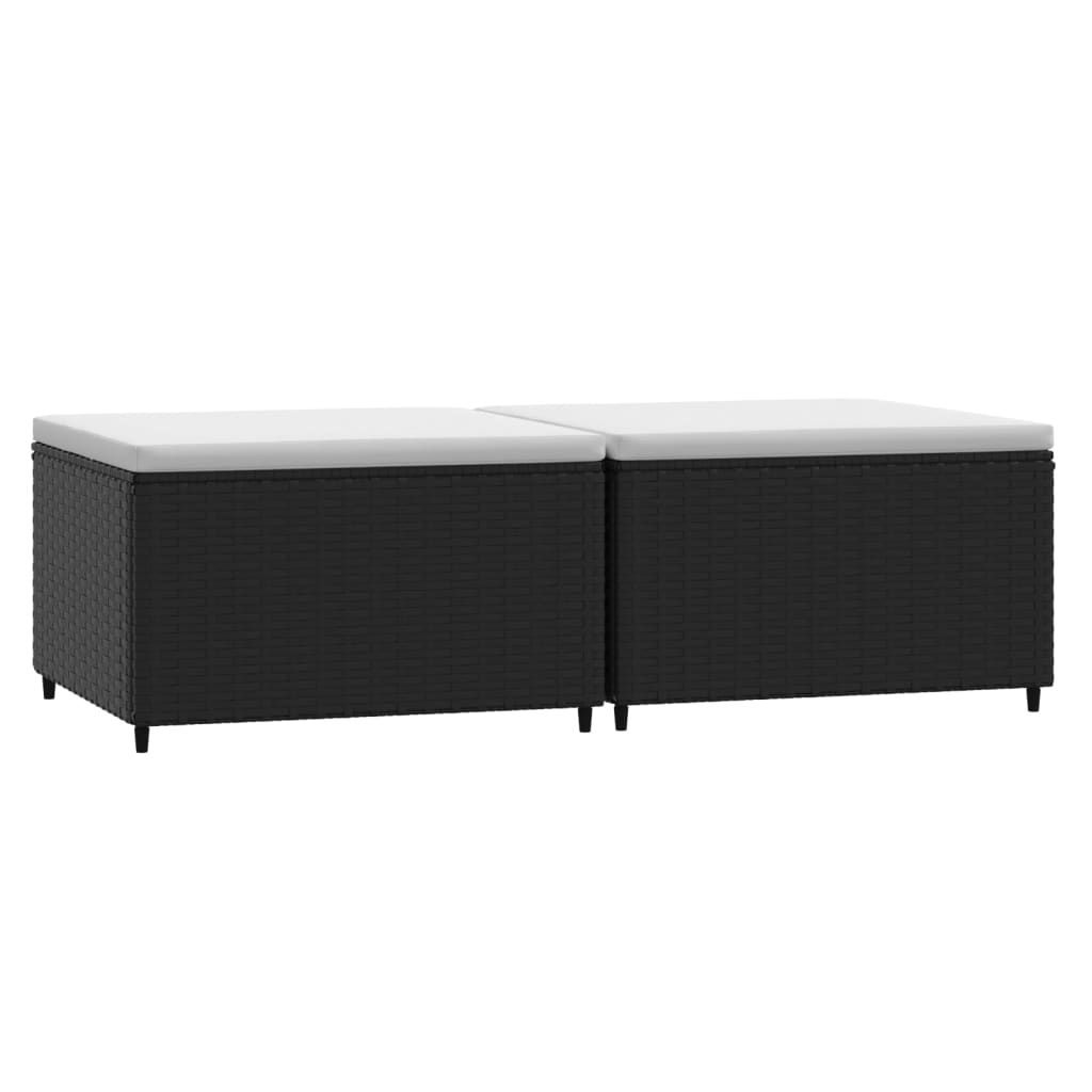 vidaXL Garden Footrests with Cushions 2 pcs Black Poly Rattan