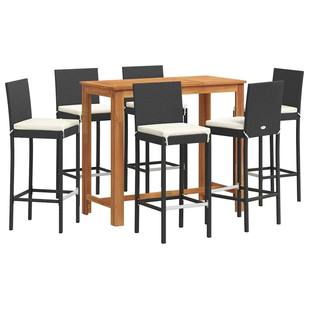 vidaXL 7 Piece Patio Bar Set Black Solid Wood Acacia and Poly Rattan