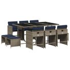 vidaXL 11 Piece Garden Dining Set with Cushions Grey Poly Rattan