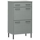 vidaXL Shoe Rack with Metal Legs Grey Solid Wood Pine OSLO