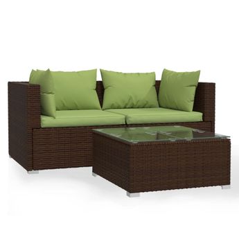 vidaXL 3 Piece Patio Lounge Set with Cushions Brown Poly Rattan