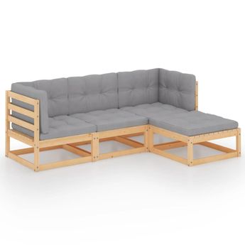 vidaXL 4 Piece Garden Lounge Set with Cushions Solid Wood Pine