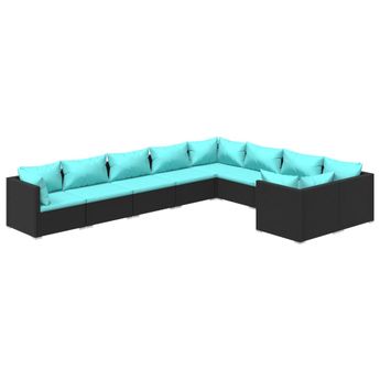 vidaXL 9 Piece Patio Lounge Set with Cushions Poly Rattan Black