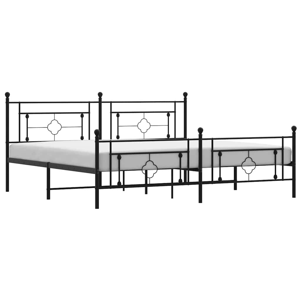 vidaXL Metal Bed Frame without Mattress with Footboard Black 76"x79.9"