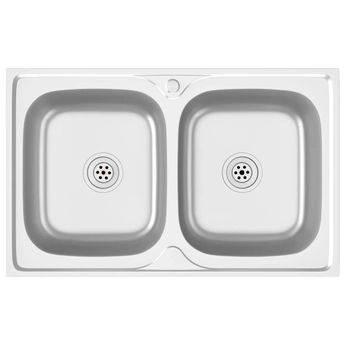 vidaXL Kitchen Sink with Double Basins Silver 31.5"x19.7"x6.1" Stainless Steel
