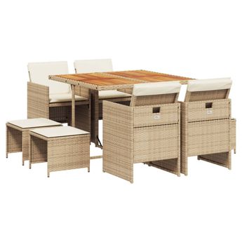 vidaXL 9 Piece Patio Dining Set with Cushions Beige Poly Rattan